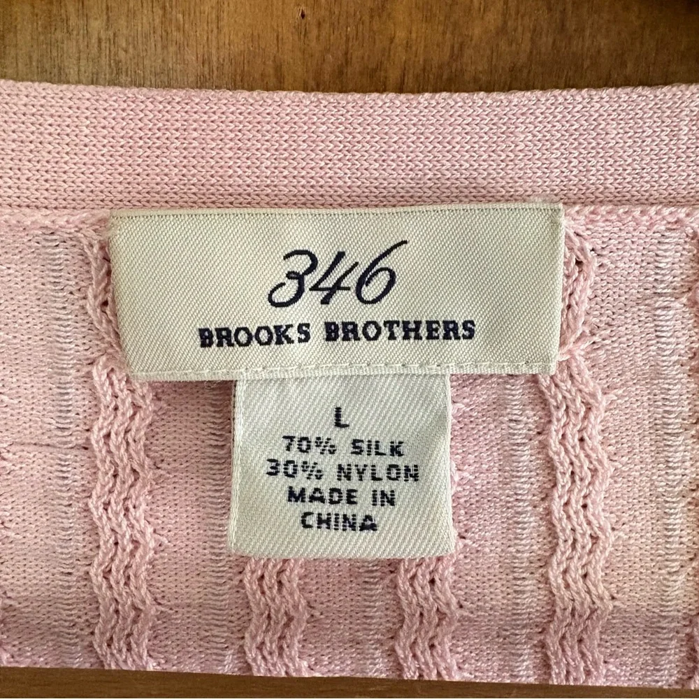 Vintage Brooks Brothers Pastel Pink Cable Knit Button Down Cardigan Silk Large - Picture 13 of 13